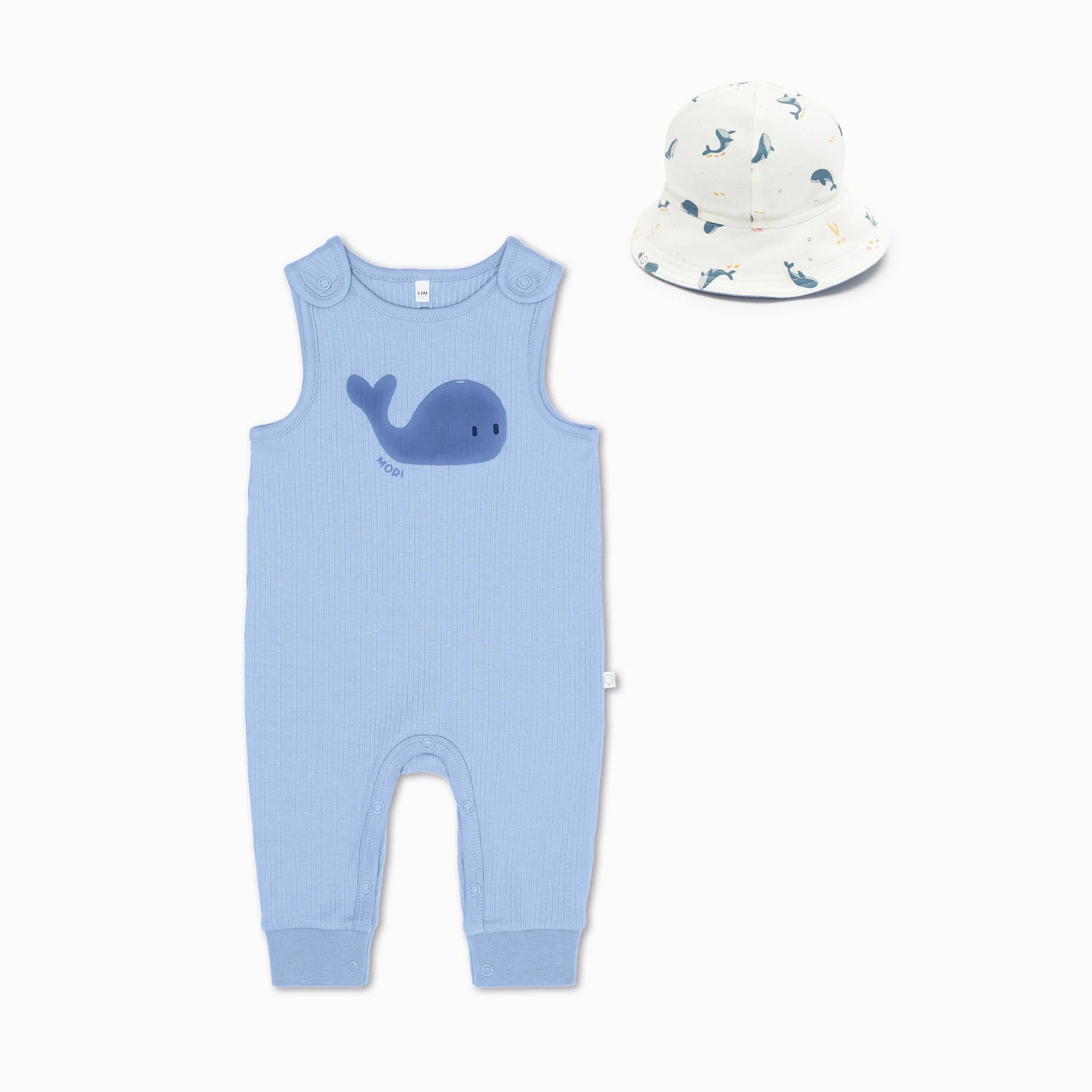 Whale Ribbed Dungarees & Hat Set