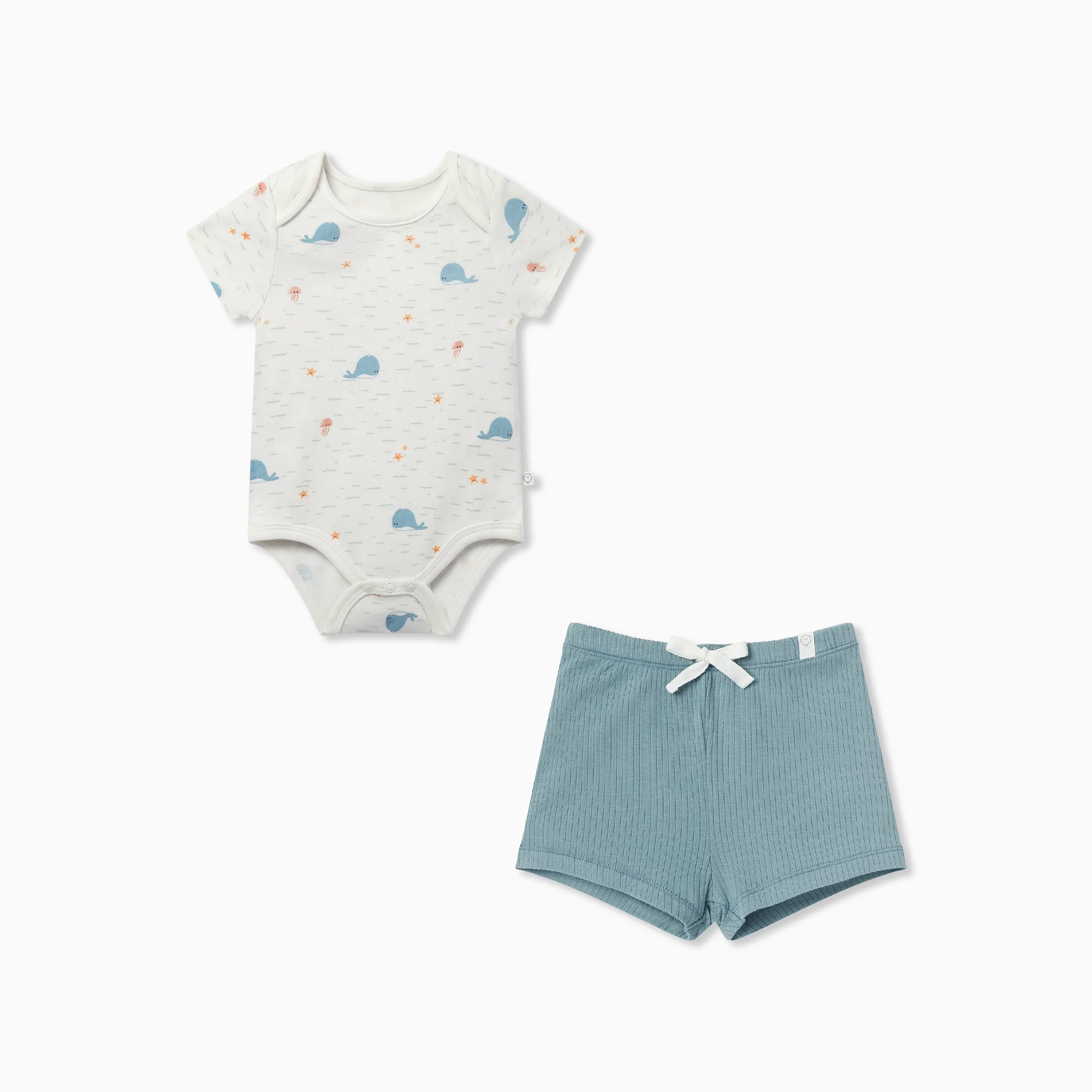 Whale Short Sleeve Bodysuit & Ribbed Shorts Outfit - Image 2