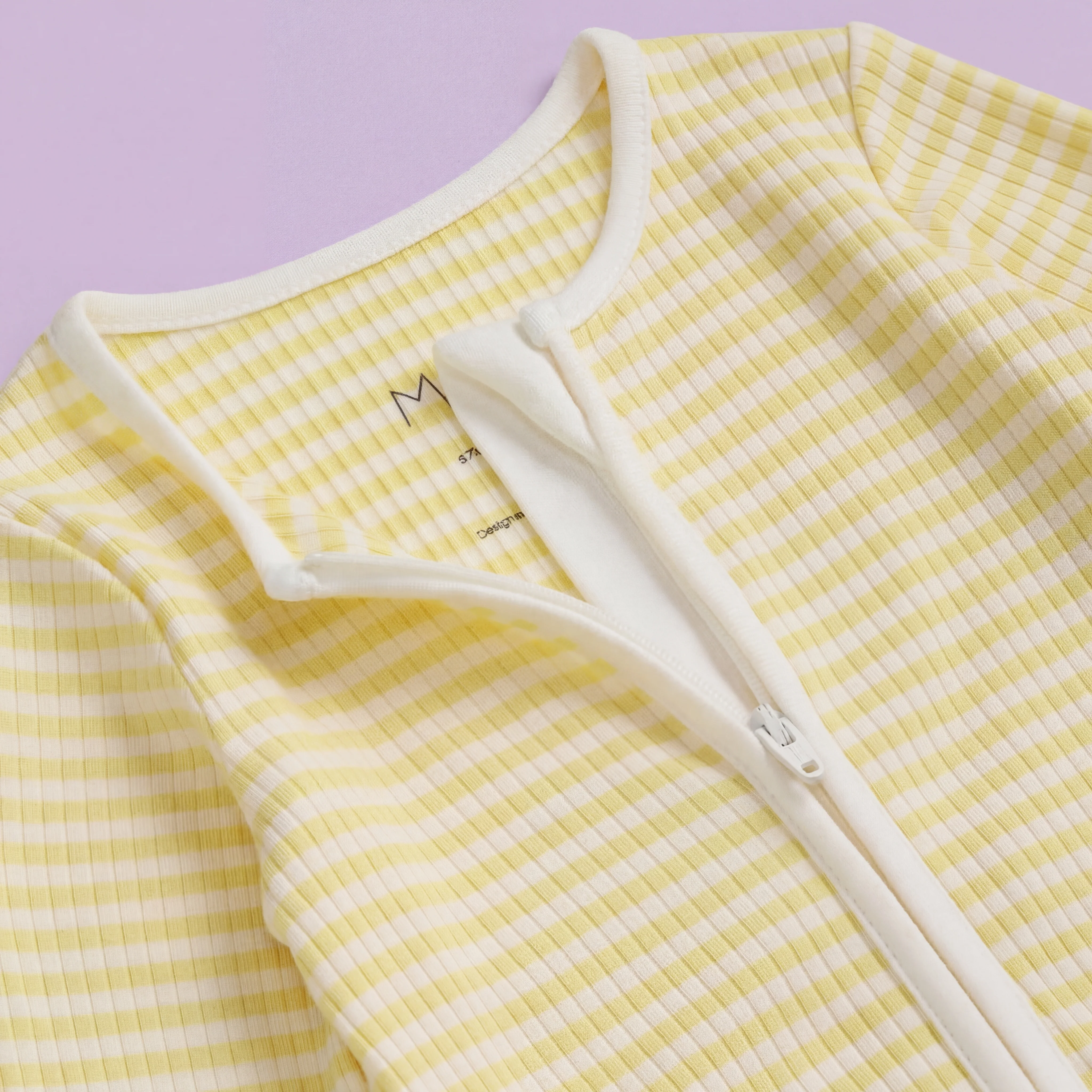 Yellow Stripe Ribbed Clever Zip Sleepsuit - Image 5