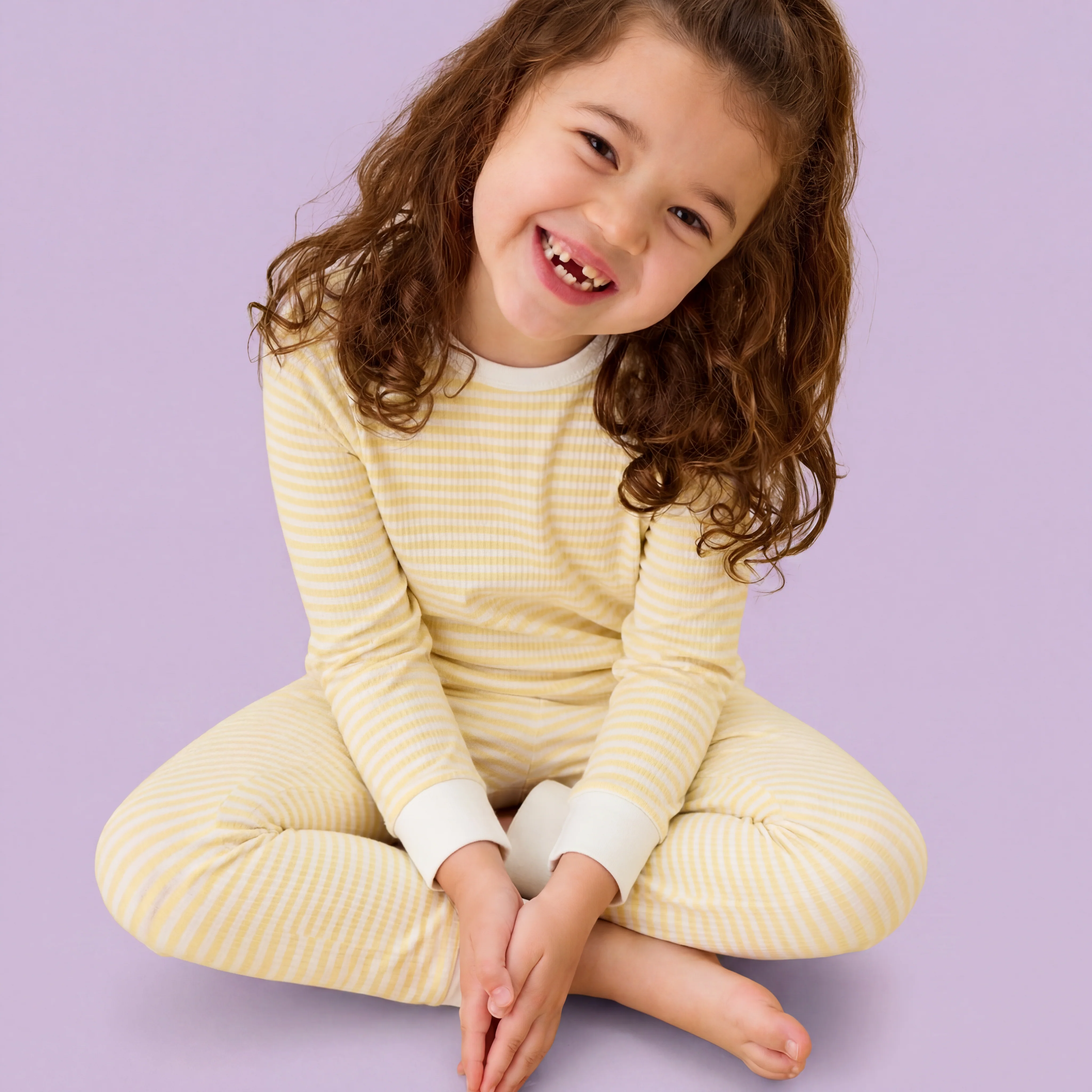 Yellow Stripe Ribbed Pyjamas