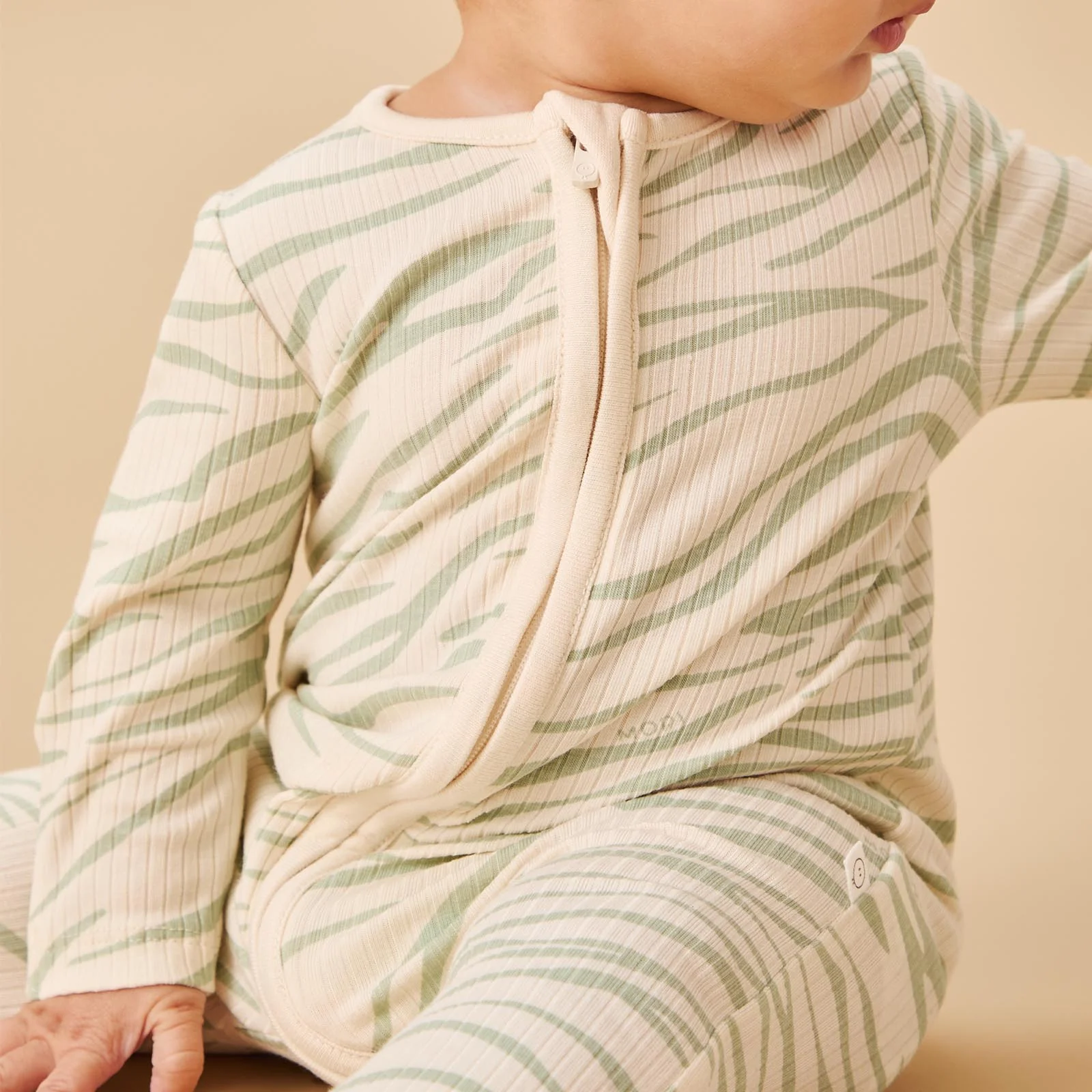 Zebra Stripe Ribbed Clever Zip Sleepsuit - Image 2